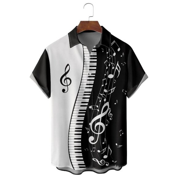 Garamode Other - NWT Garamode Men's Casual Music Symbol Patchwork Print Shirt Size 2XL Color Blac